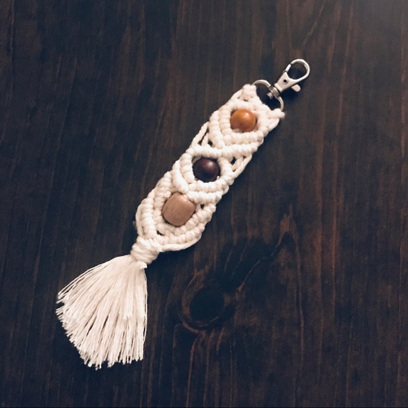 ๐Uniquely Hand-Crafted Macrame Knotted Keychain/Charm w/Natural Wooden Beads - Picture 3 of 16